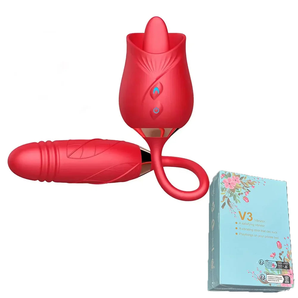 Rose Toy Dildo Thrusting Vibrator for Women Egg Clitoris Sucker Stimulator Tongue Licking Wiggle Adults Goods Sucking Sex Female