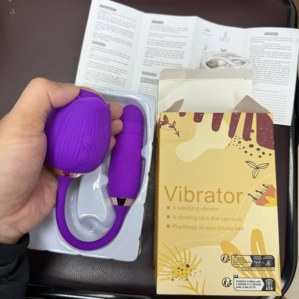 Rose Toy Dildo Thrusting Vibrator for Women Egg Clitoris Sucker Stimulator Tongue Licking Wiggle Adults Goods Sucking Sex Female