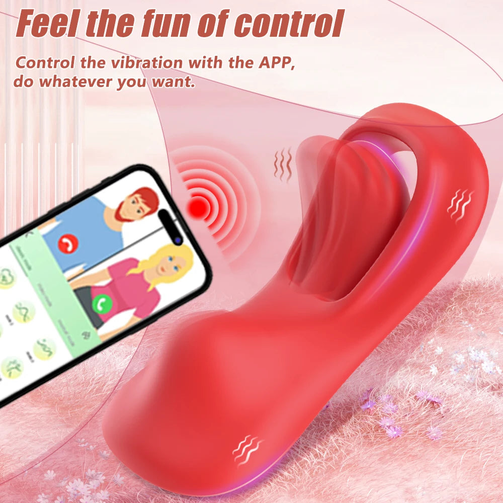 Wearable APP Controlling Tongue Vibrator 9 Vibration Panties Clitoral Double Stimulation Massager Penetration Female Adult Toys