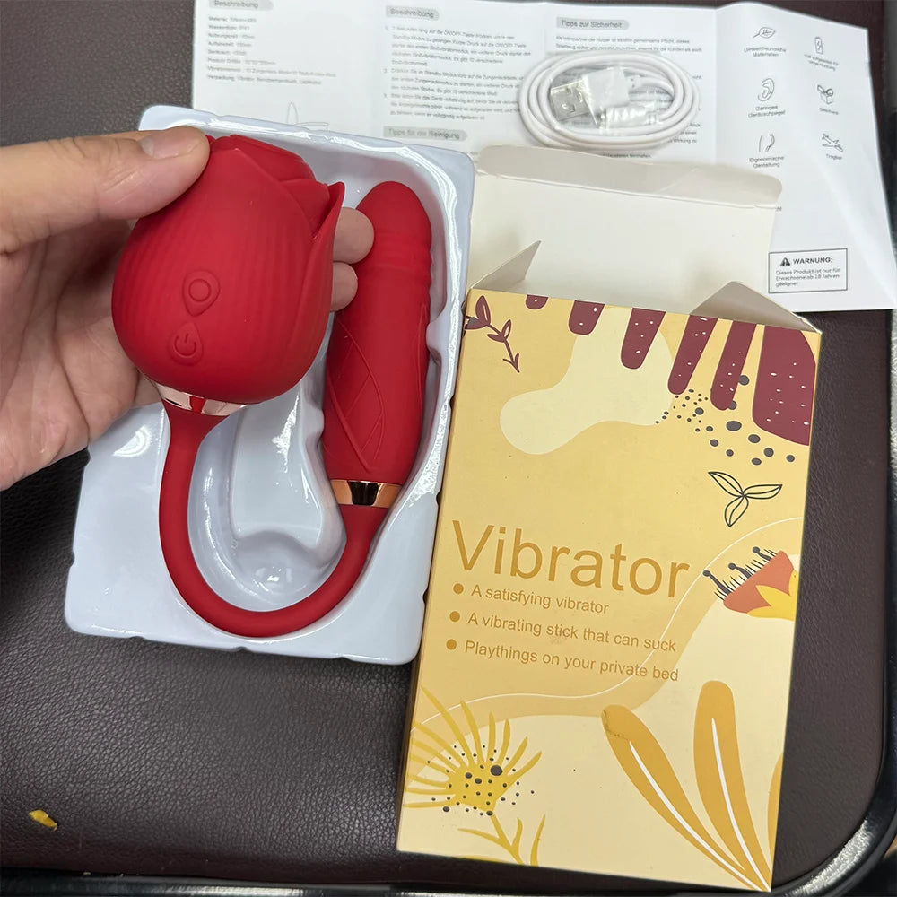 Rose Toy Dildo Thrusting Vibrator for Women Egg Clitoris Sucker Stimulator Tongue Licking Wiggle Adults Goods Sucking Sex Female