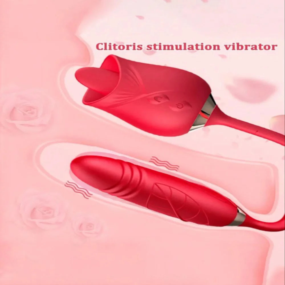 Rose Toy Dildo Thrusting Vibrator for Women Egg Clitoris Sucker Stimulator Tongue Licking Wiggle Adults Goods Sucking Sex Female