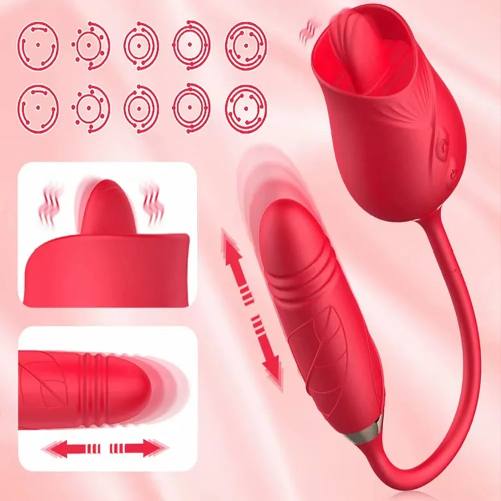 Rose Toy Dildo Thrusting Vibrator for Women Egg Clitoris Sucker Stimulator Tongue Licking Wiggle Adults Goods Sucking Sex Female