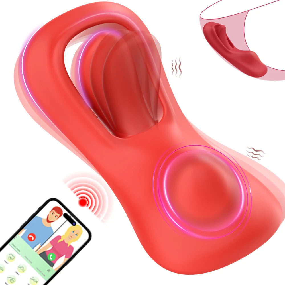 Wearable APP Controlling Tongue Vibrator 9 Vibration Panties Clitoral Double Stimulation Massager Penetration Female Adult Toys