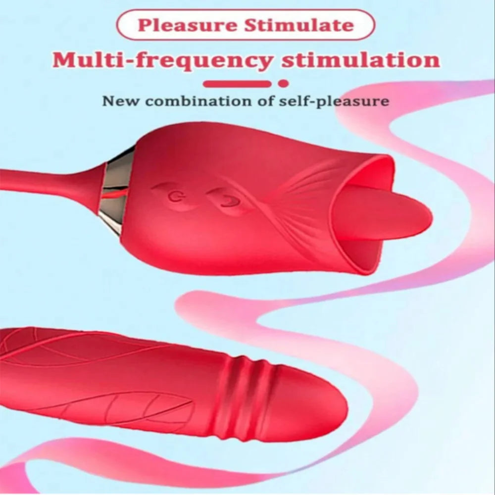 Rose Toy Dildo Thrusting Vibrator for Women Egg Clitoris Sucker Stimulator Tongue Licking Wiggle Adults Goods Sucking Sex Female