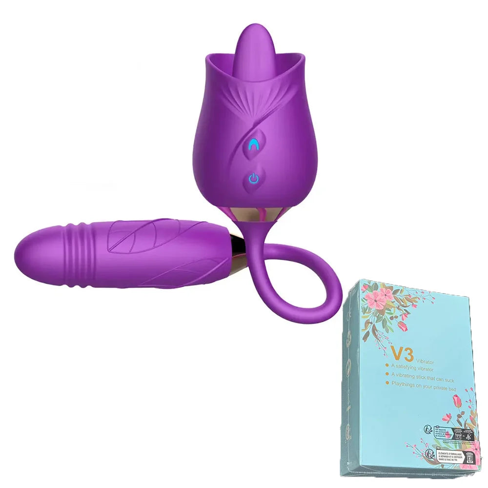 Rose Toy Dildo Thrusting Vibrator for Women Egg Clitoris Sucker Stimulator Tongue Licking Wiggle Adults Goods Sucking Sex Female