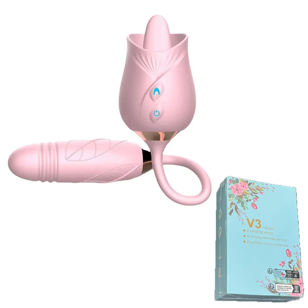 Rose Toy Dildo Thrusting Vibrator for Women Egg Clitoris Sucker Stimulator Tongue Licking Wiggle Adults Goods Sucking Sex Female